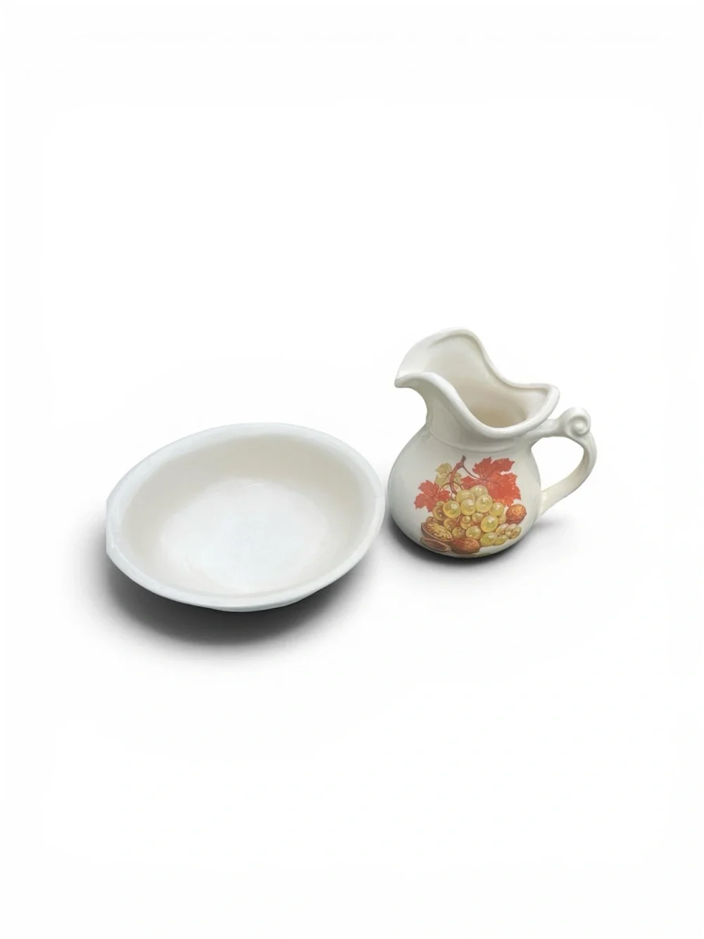 Mccoy Cream Ceramic Pitcher and Basin with Grape and Nut Motif